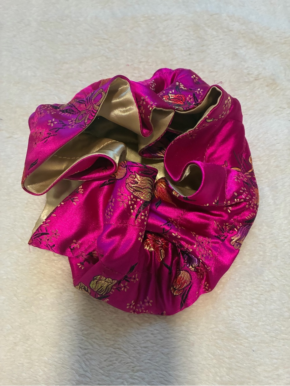 Silk-Feel Fuchsia Floral Jewelry Bag